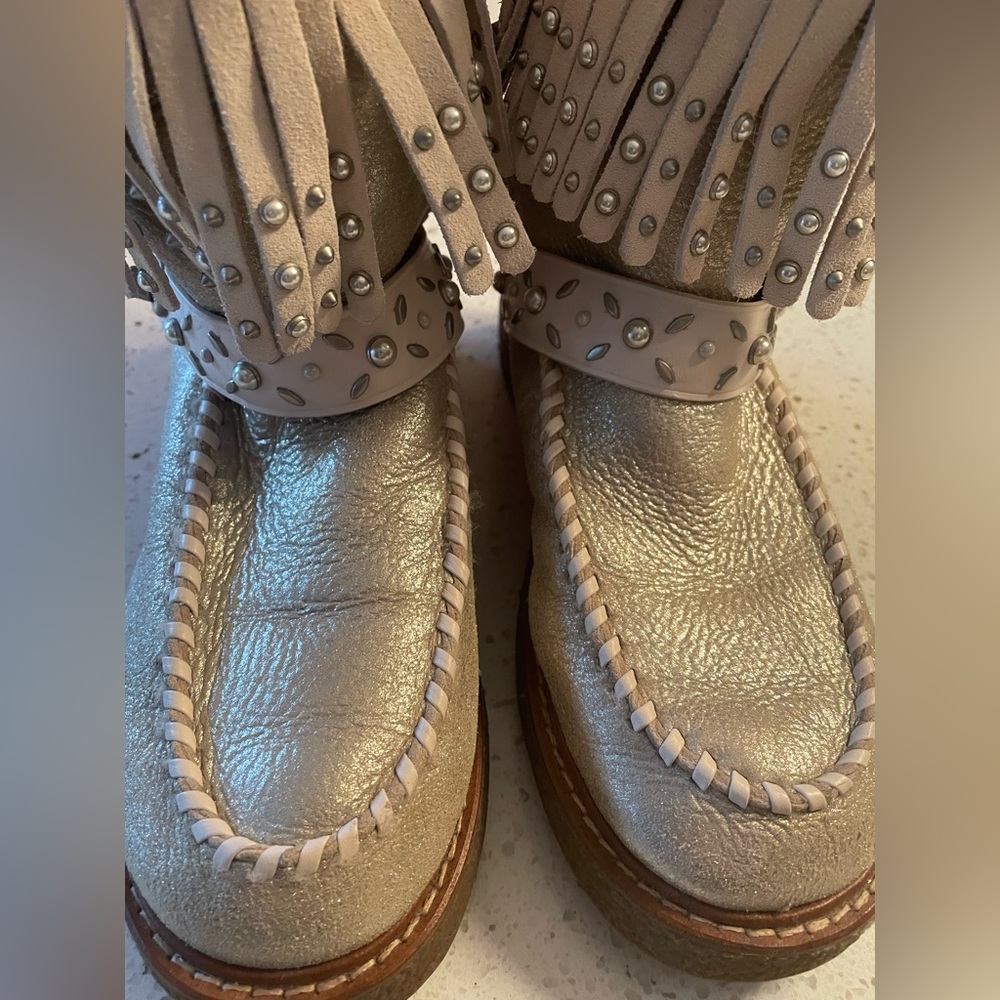 Coach Fringed Shearling-lined studded boots